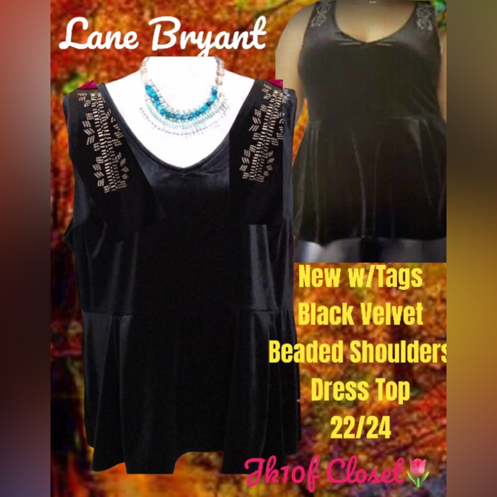 LOWEST🌺 NWT LANE BRYANT Sz22/24 BLACK VELVET BUGLE BEADED COCKTAIL TOP
